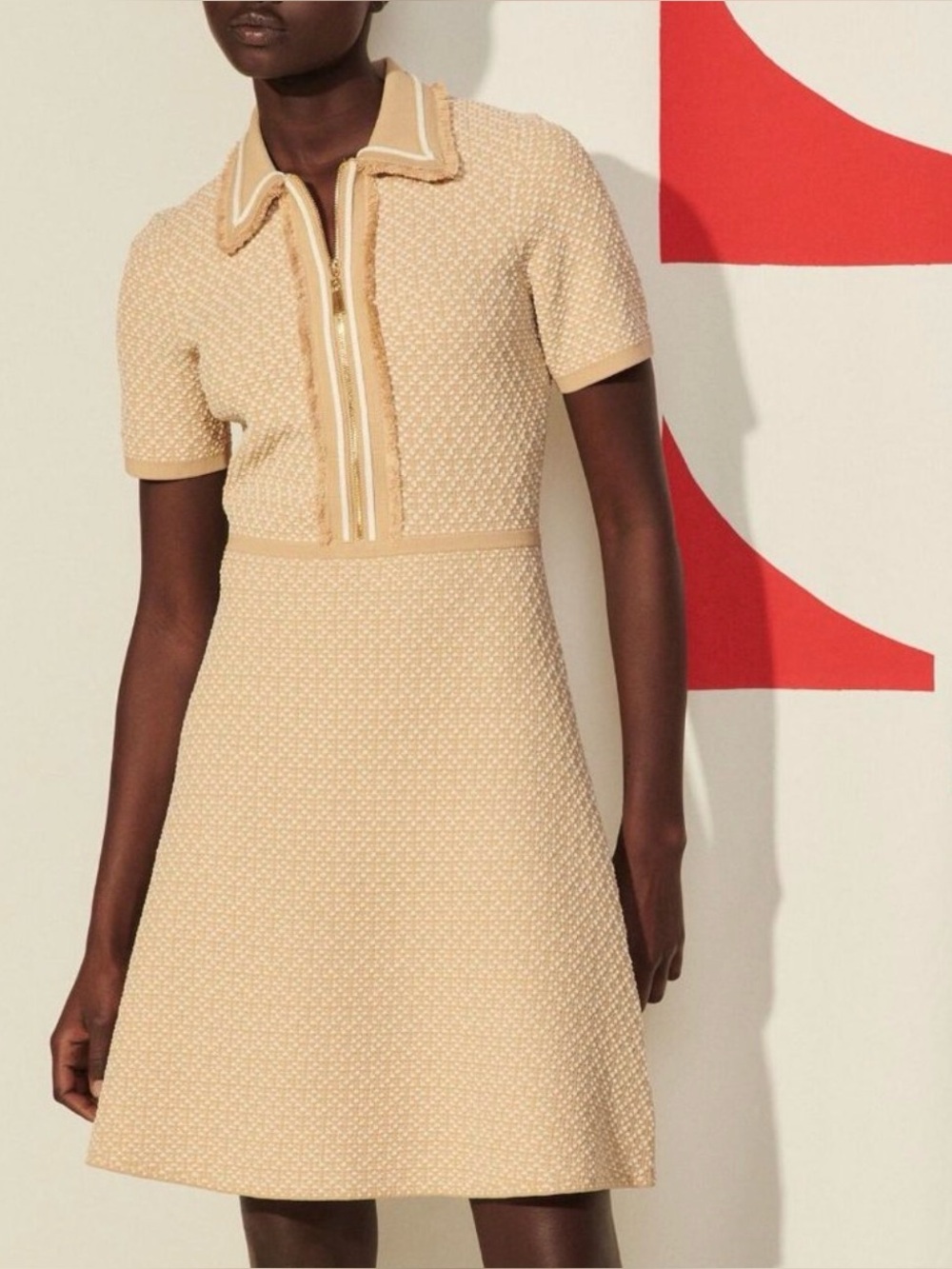 Sandro POLIE Beige Knit Dress pristine condition luxury work office